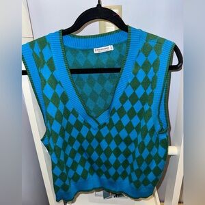 Stradivarius Blue and Green Checkered Knit Vest